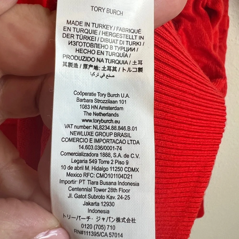 Tory Burch Gemini Red Merino Wool Turtleneck Sweater Textured‎ Monogram Red XS